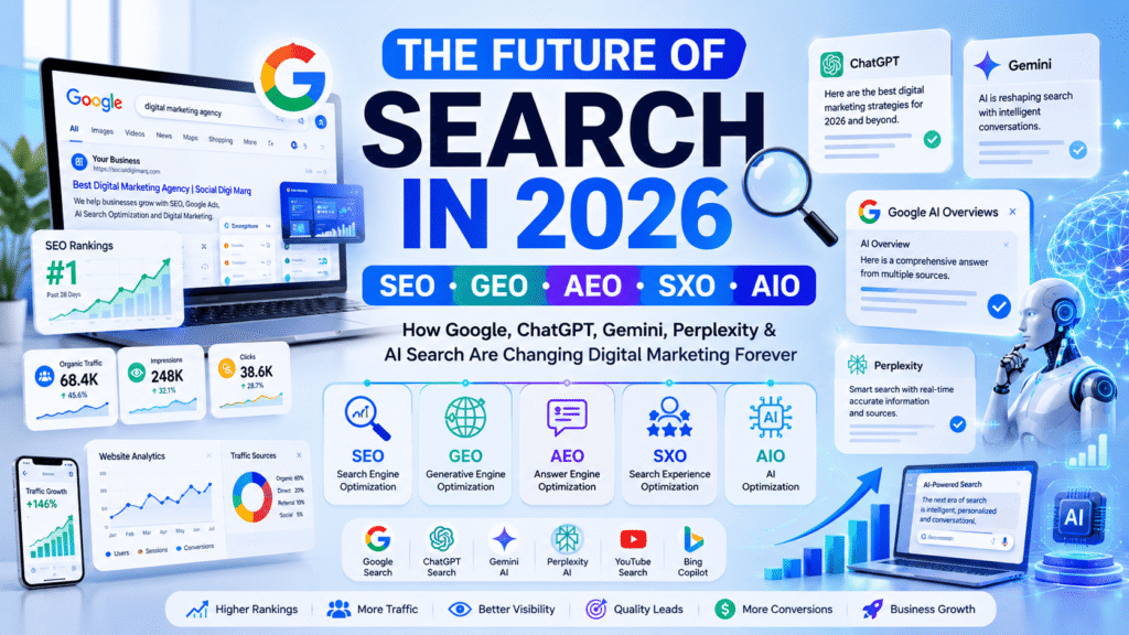 The Future of Search in 2026: SEO, GEO, AEO, SXO & AIO Explained